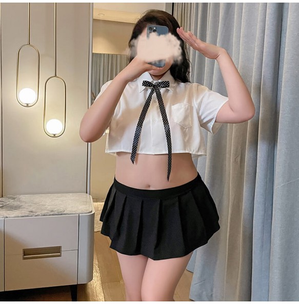 FEE ET MOI - Polka Dot Ribbon Playful Schoolgirl Costume (Plus Size - White)